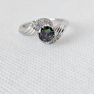Sparkling Genuine Mystic Topaz Sterling Silver Ring. Size 6!